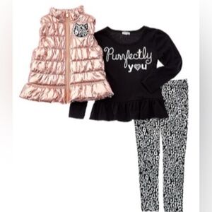 FLAPDOODLES NWT Kids Sz 6 Rose Gold Puffer Vest Set: vest, L/S top, leggings set